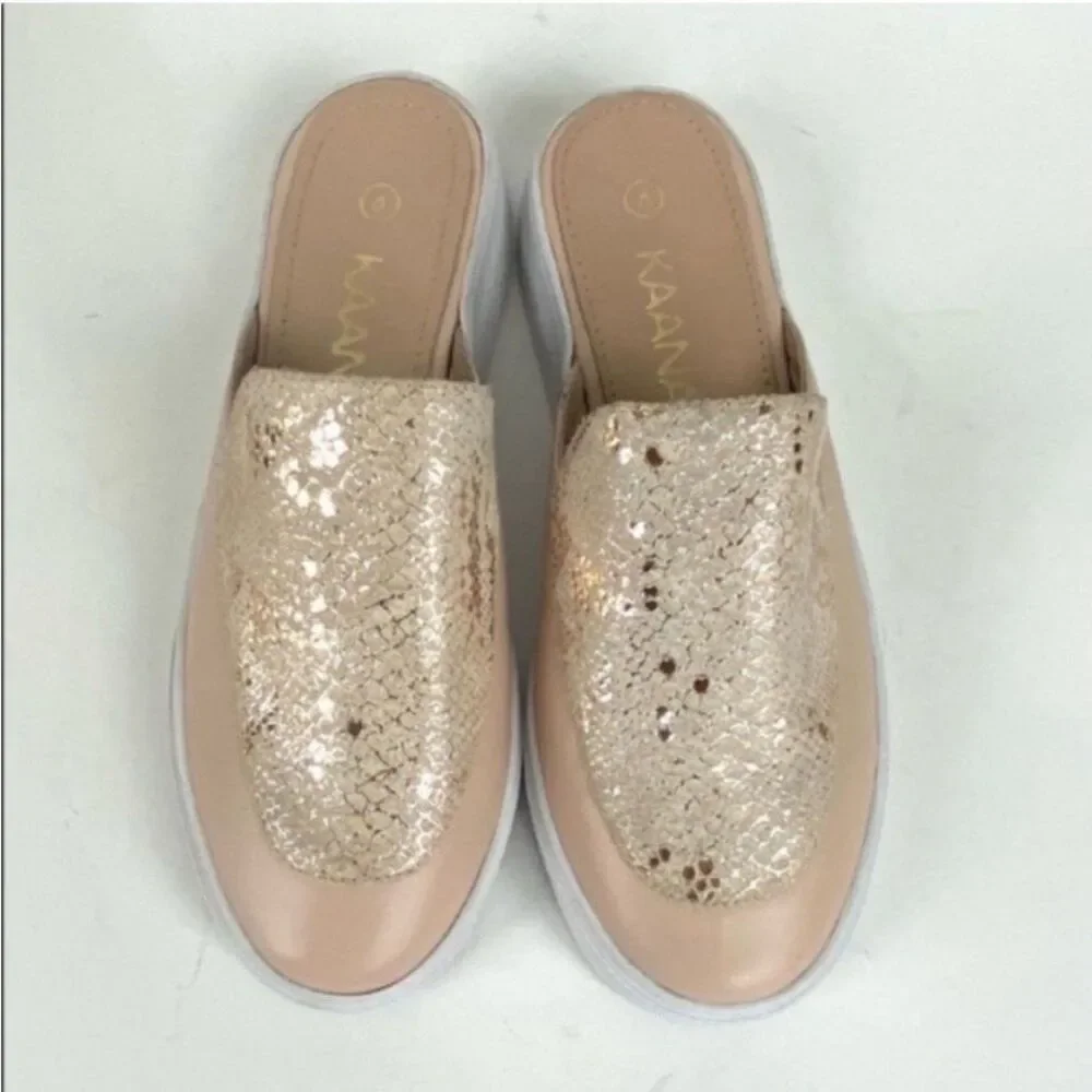 Kaanas Metallic Crackle Slide Sneakers Nude Pink Platform Mules Size 6 Revolve